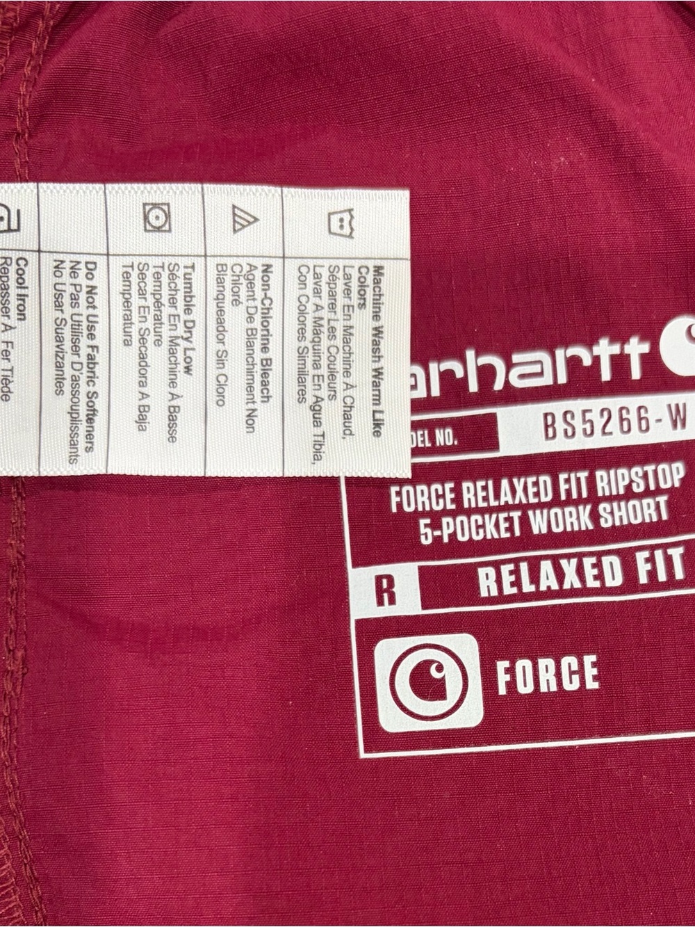 Carhartt Women's Force Relaxed Fit Ripstop 5-Pocket Shorts Maroon Size XS NWT - Picture 7 of 11